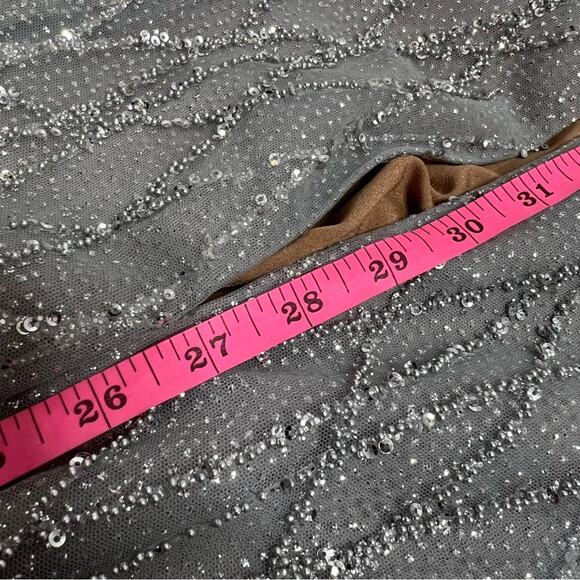 NWT Marchesa Notte Strapless beaded glitter tulle column gown SZ 14 silver - Picture 8 of 8